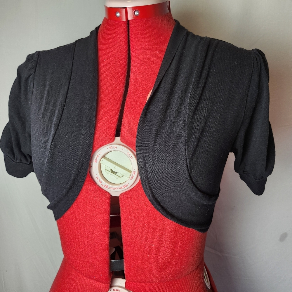 Ambiance Black Bolero Shrug with Ruched Sleeve Detail